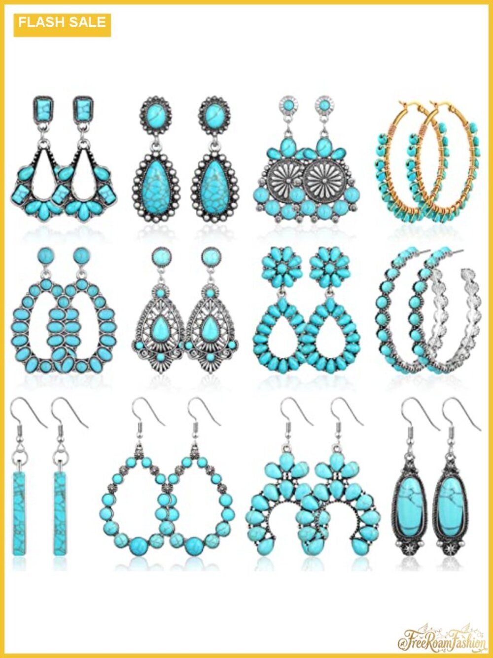 12 Pairs Turquoise Dangle Earrings Hypoallergenic Boho Women